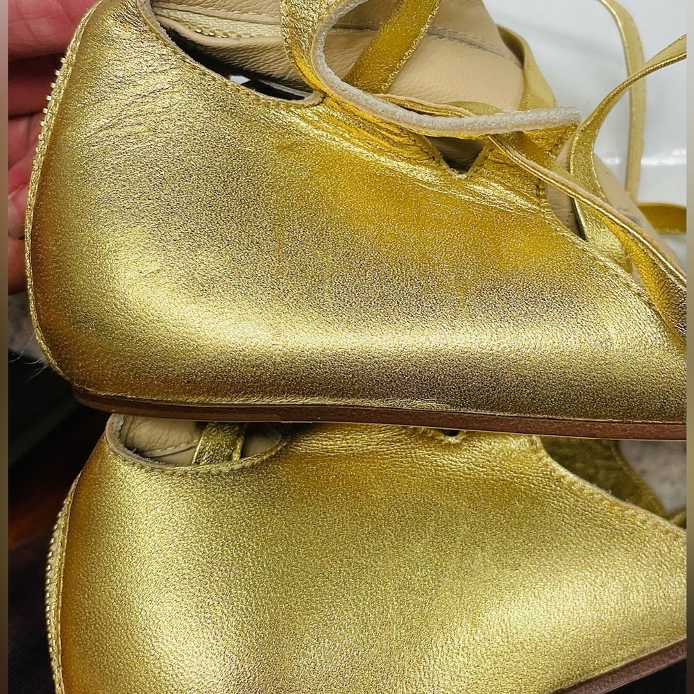 AUTH! CHANEL Metallic Gold Tall Tie Up Gladiator Flat Boot Sandals 36.5 - Picture 9 of 12